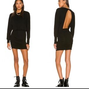 NWT Monrow Smoky Black Soft Stretch Jersey Open-Back Dress